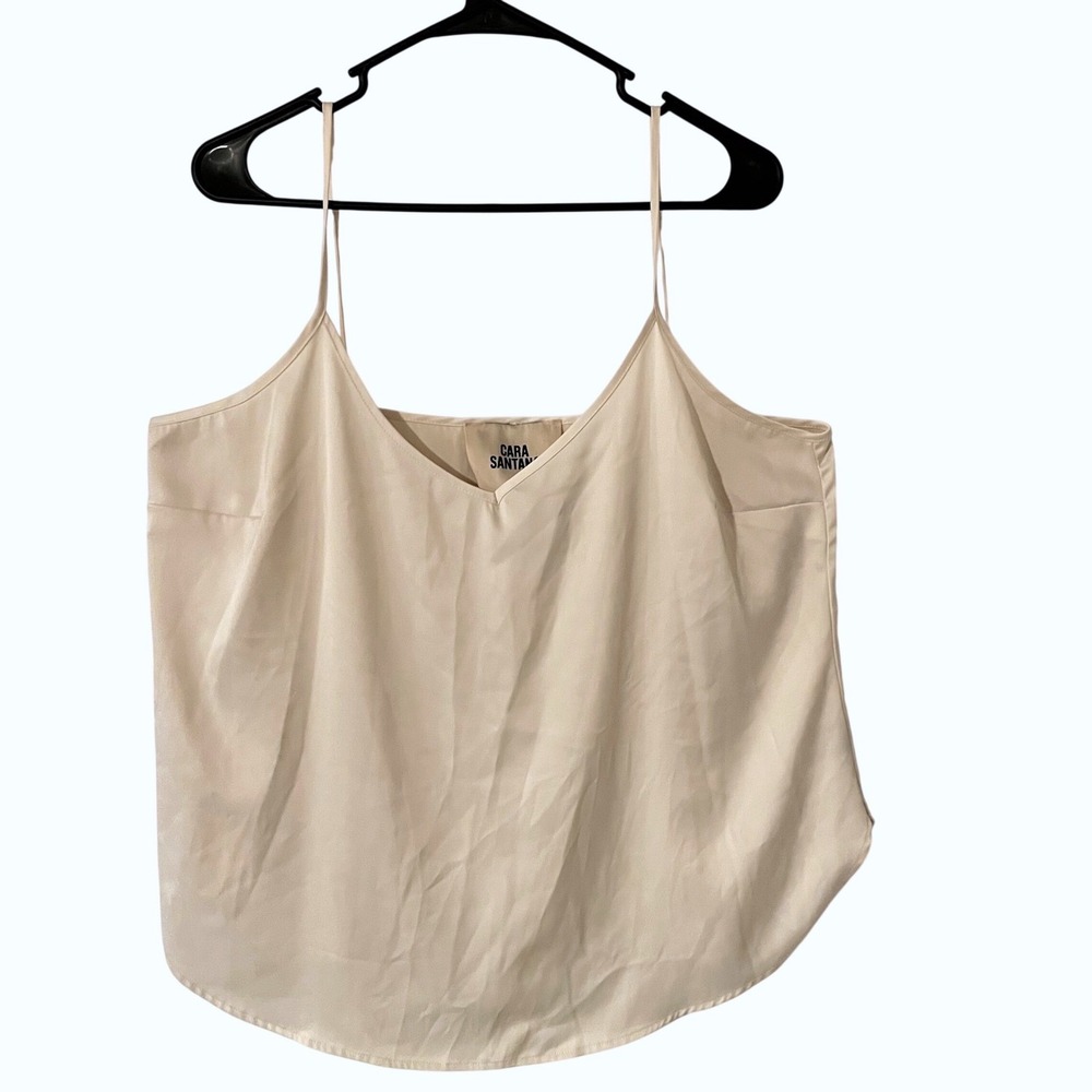 Cara Santana Womens XL Satin V-Neck Camisole Spaghetti Strap Tank Top Cream